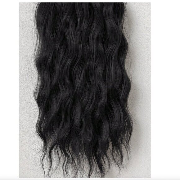 Human hair blend long Water Wave black Clip in Hair Extensions Set - Picture 4 of 11